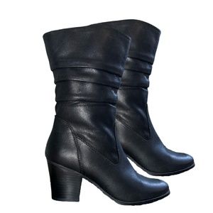 New Women's Mid Calf Block Heel Black Slouch Boots size 9
